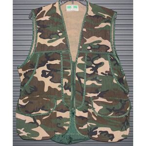 Game Winner Hunting Vest Mens XL Camo Woodland Canvas Game Bag Utility Zip Front